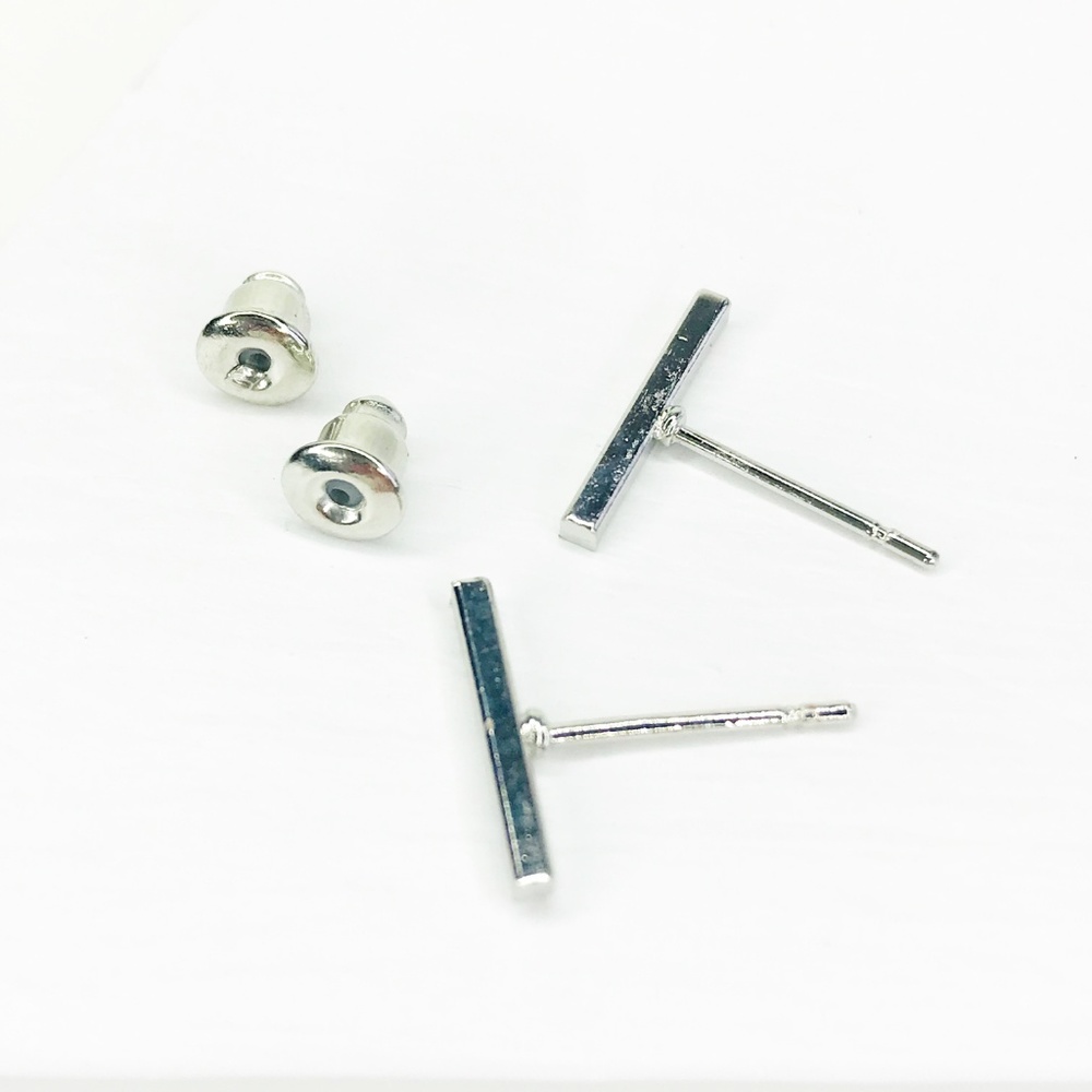 Mini Silver Bar Stud Earrings - Picture 7 of 7